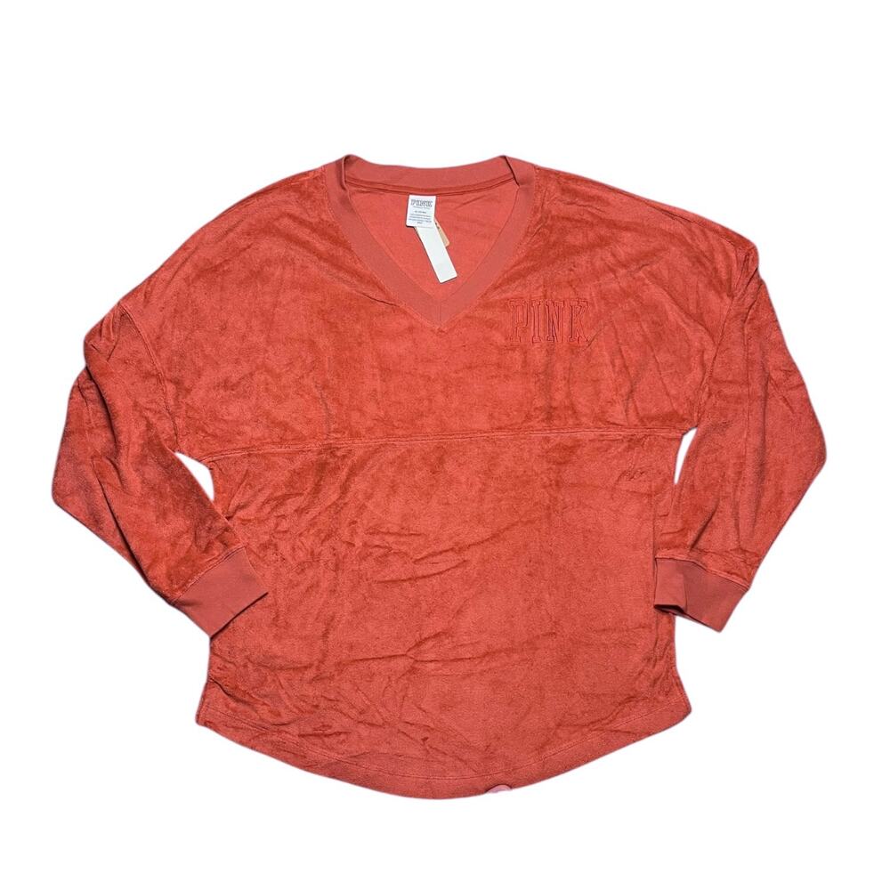 Victoria's Secret PINK Varsity Beach Terry V Neck Top Amber Clay Size Medium